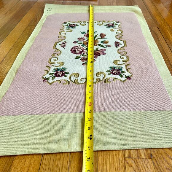 Vintage Pink Floral Needlepoint with Roses and Scroll Design Unframed - Picture 14 of 15